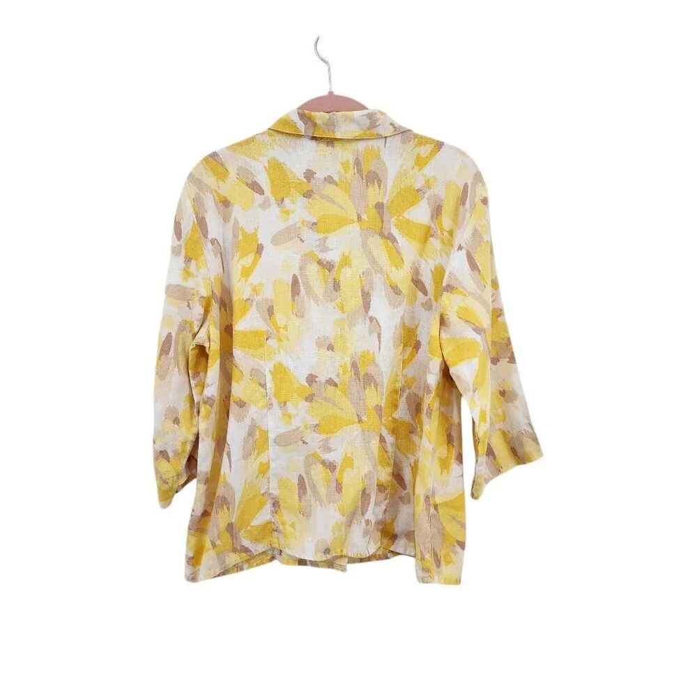 JM Collection Women's 100% Linen Button Down Shirt Artsy Sz 12